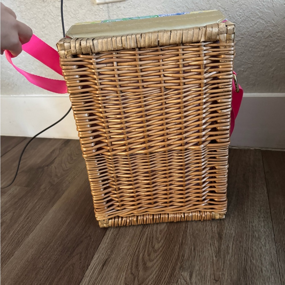 Lilly Pulitzer Multicolor Wicker Wine Basket with shoulder Strap.